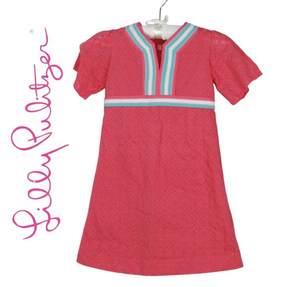 Lilly Pulitzer Pink Eyelet Short Sleeve Dress Size 6 - Picture 1 of 7